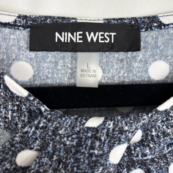 Nine West Sleeveless Polka Dot Blouse Women’s Large Navy/Black White Retro Chic - Picture 9 of 14